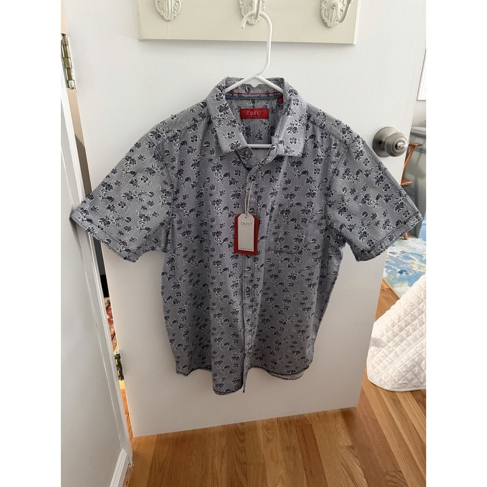 Bruno‎ Milano Men's Short Sleeved Blue Patterned Shirt
